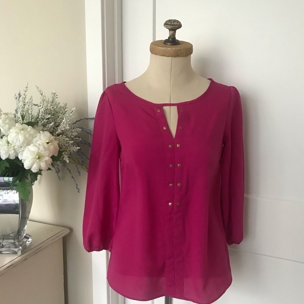 Attention Long‎ Sleeve Keyhole Embellished Blouse Size XS